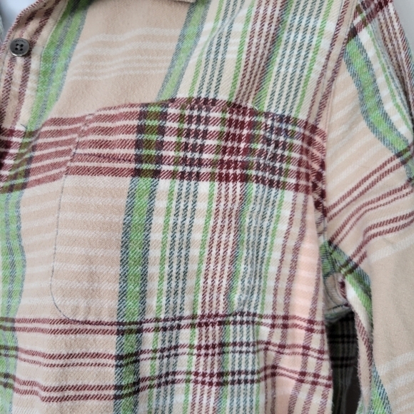 Woolrich Women's Large Pemberton Plaid Flannel Jacket Shacket Beige Green Red - Picture 2 of 7